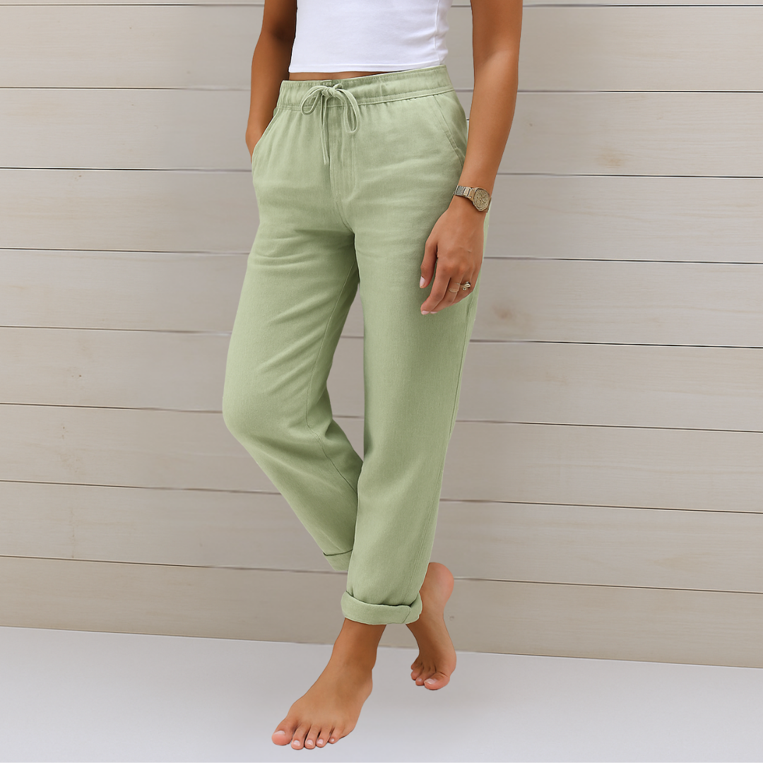 Casual chic women's pants: relaxed fit, elastic waist for versatile fashion & comfortable everyday wear.