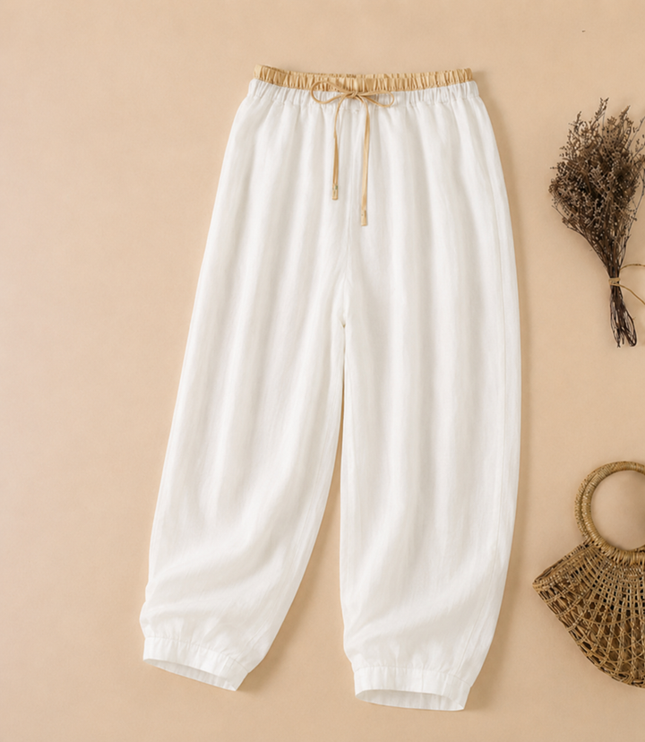 Women's relaxed fit summer pants with wide leg & elastic waist for comfortable, breathable casual wear.
