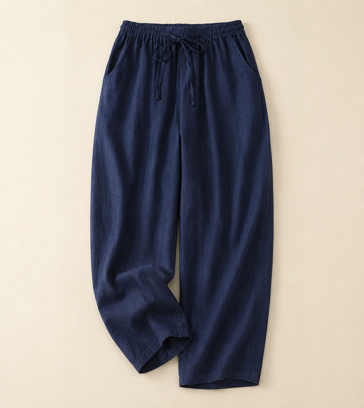 Comfortable women's relaxed summer pants. Wide leg, elastic waist & breathable fabric for effortless casual style.