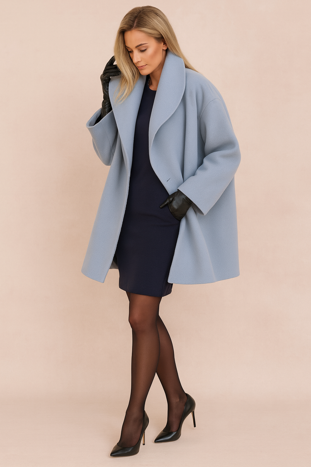 Women's relaxed open-front city jacket, a modern oversized winter coat for stylish fall fashion and versatile outerwear.