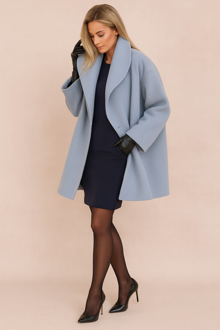 Women's relaxed open-front city jacket, a modern oversized winter coat for stylish fall fashion and versatile outerwear.