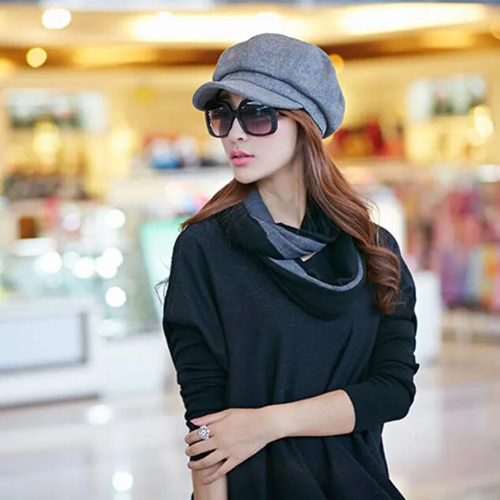 Warm women's cotton retro balloon hat, classic vintage style winter fashion accessory.