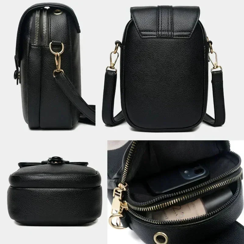 Sophisticated women's retro leather shoulder bag, a genuine leather vintage handbag for elegant daily style.