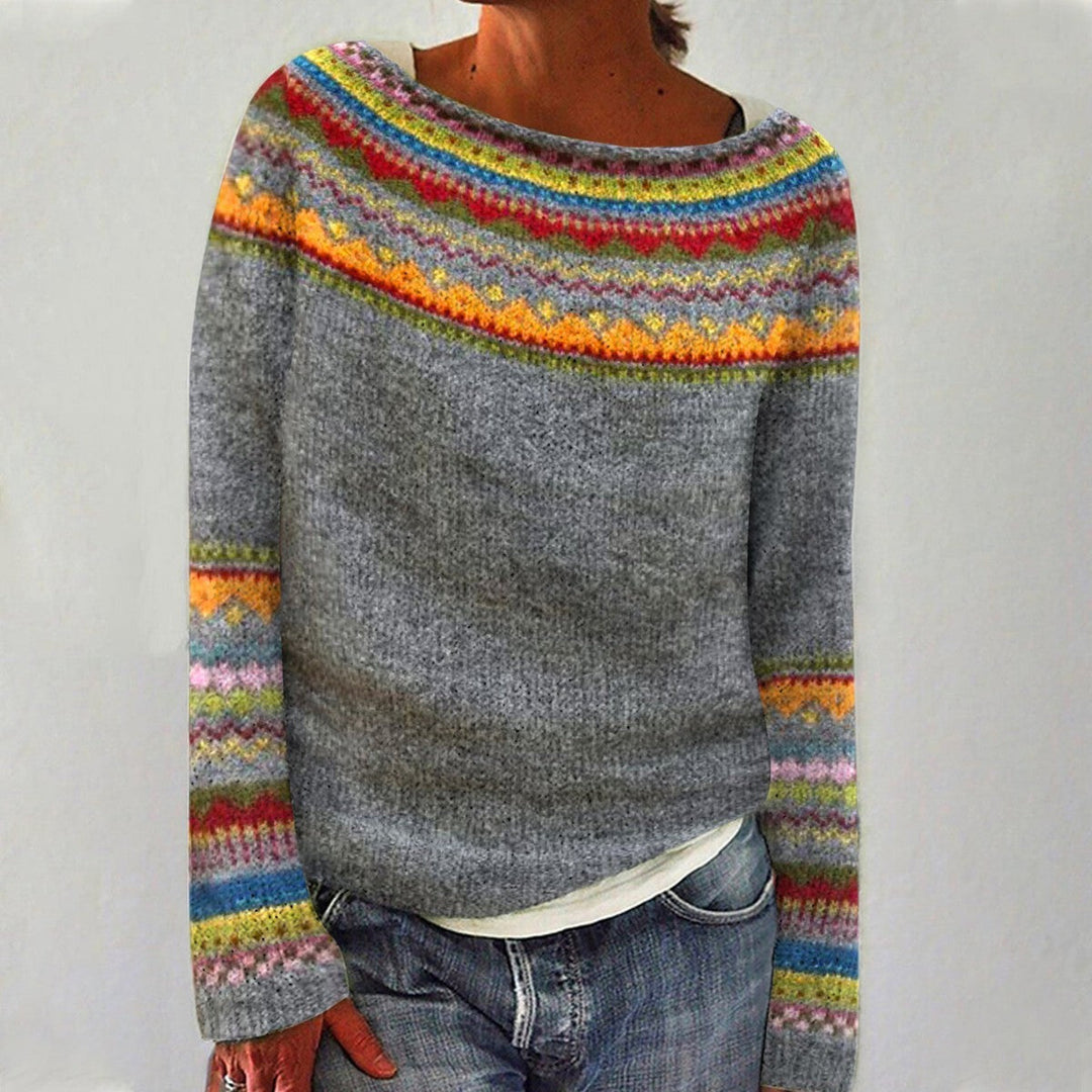 Versatile women's retro striped sweater, ideal for casual and cozy wear.