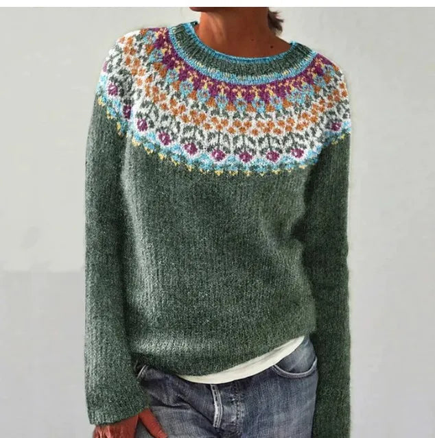 Chic women's retro striped sweater, a cozy knit for stylish winter fashion.