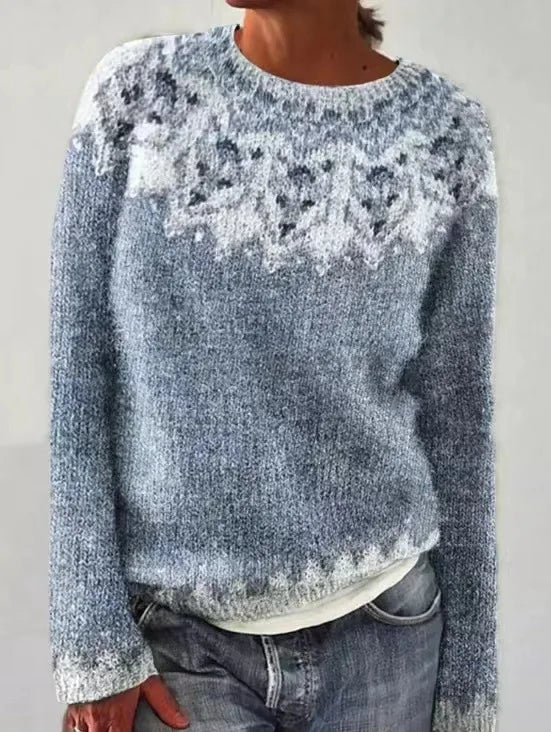 Trendy women's retro striped knit sweater, a colorful addition to winter fashion.