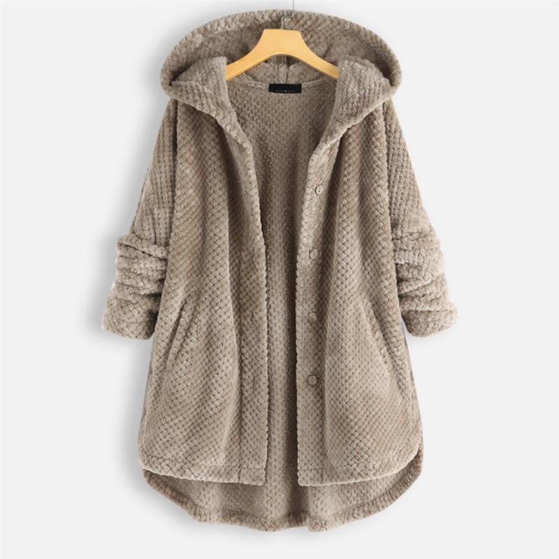 Soft FleeceLux reversible hooded jacket for women, ideal for warm, stylish casual outerwear.