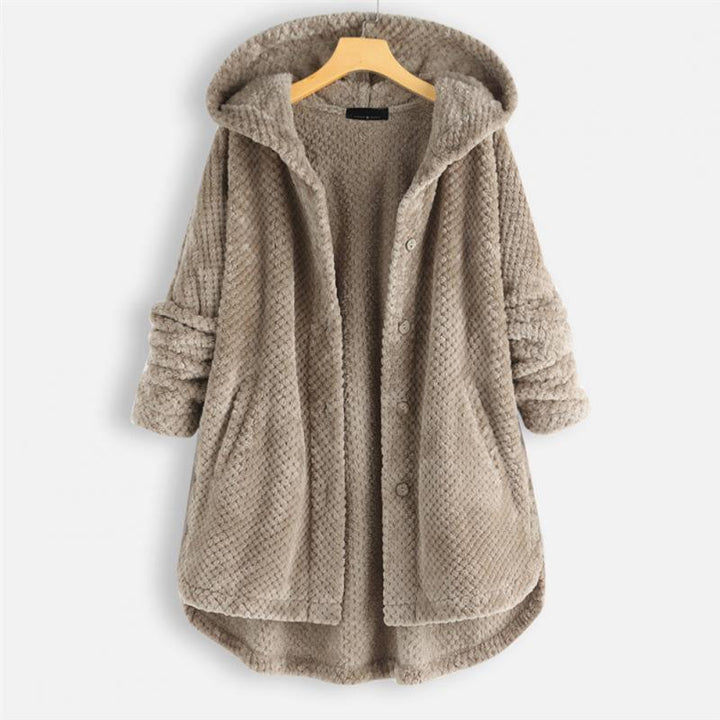 Soft FleeceLux reversible hooded jacket for women, ideal for warm, stylish casual outerwear.