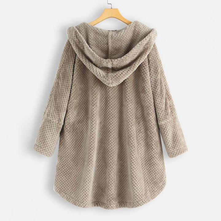 Comfort fit women's reversible hooded jacket, a cozy FleeceLux layer for versatile autumn & winter fashion.