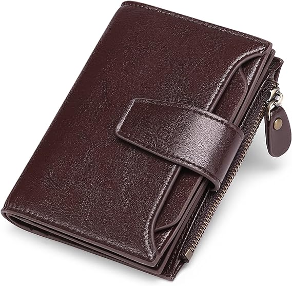 Women's secure RFID blocking leather wallet, efficient organization for cards, IDs, & cash.