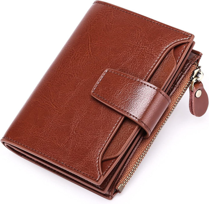 Modern design: women's slim RFID blocking leather wallet, compact card holder for busy women.