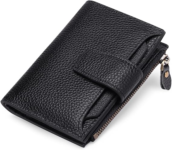 Slim compact women's leather wallet, RFID blocking travel card holder & coin purse.