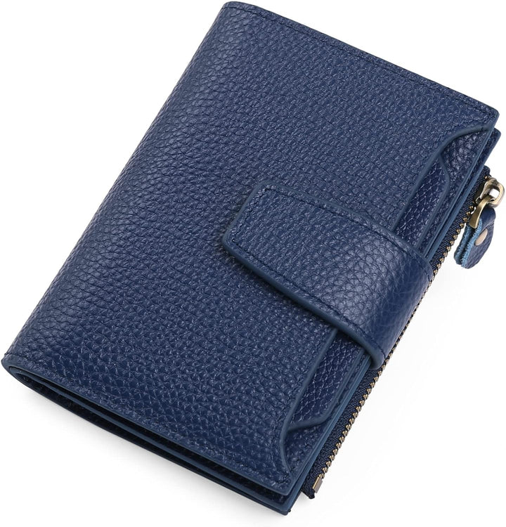Women's leather card holder wallet with RFID blocking, multiple slots, secure coin purse.