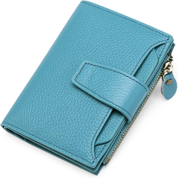 Classic black women's compact RFID blocking leather wallet, secure card slots & coin pocket.