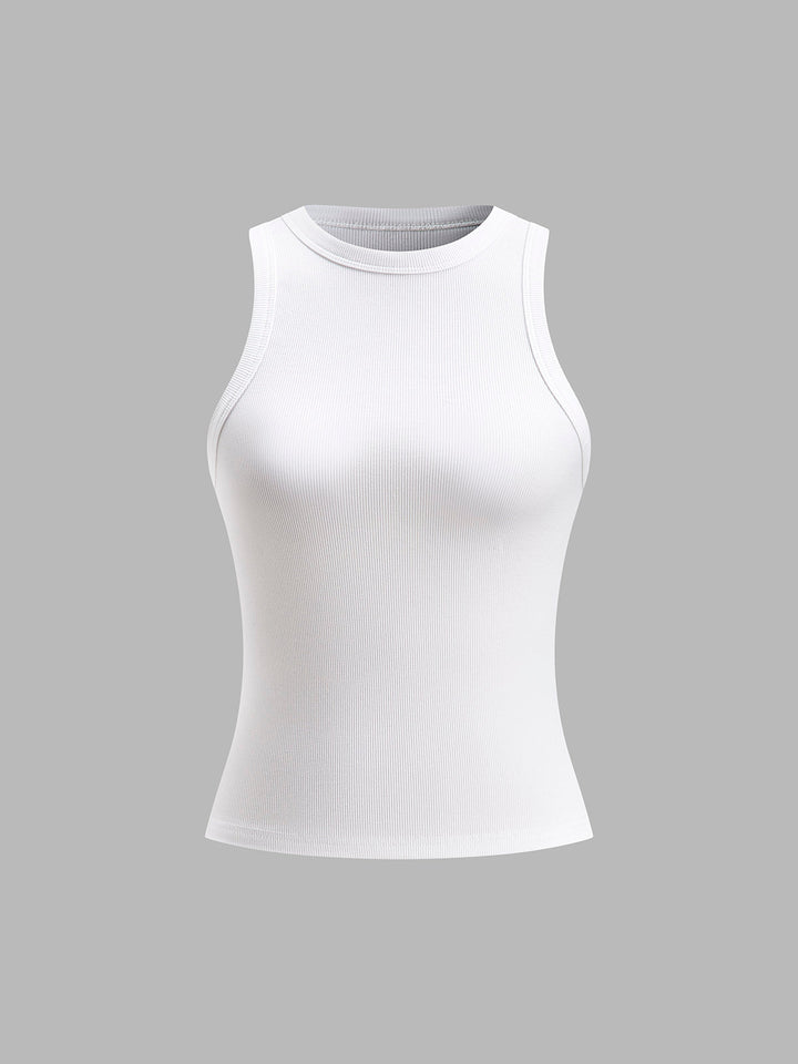Casual women's ribbed crop top, a sleeveless tank for hot summer days & comfortable style.