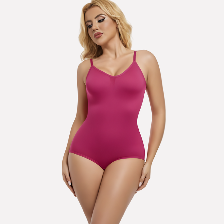 Women's seamless bodysuit in white, essential for effortless layering & comfort.