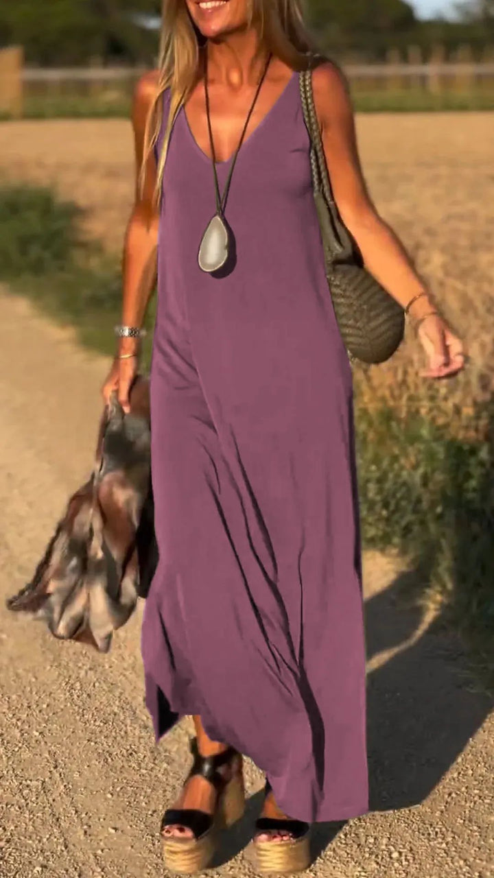 Chic solid sleeveless maxi dress for women, offering a blend of comfort and modern elegance.