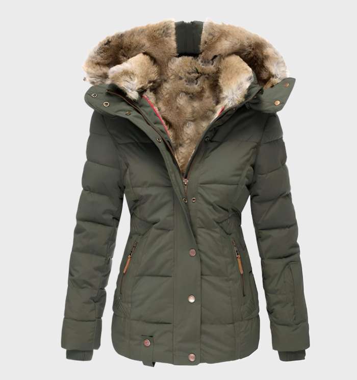 Weather-resistant women's slim fit hooded winter jacket, ideal for casual autumn and cold weather styling.