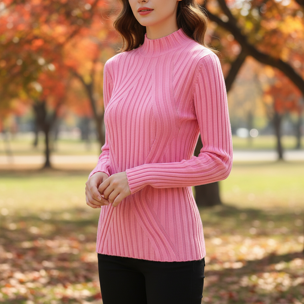 Women's slim fit ribbed high neck knitted jumper. A timeless winter fashion staple.