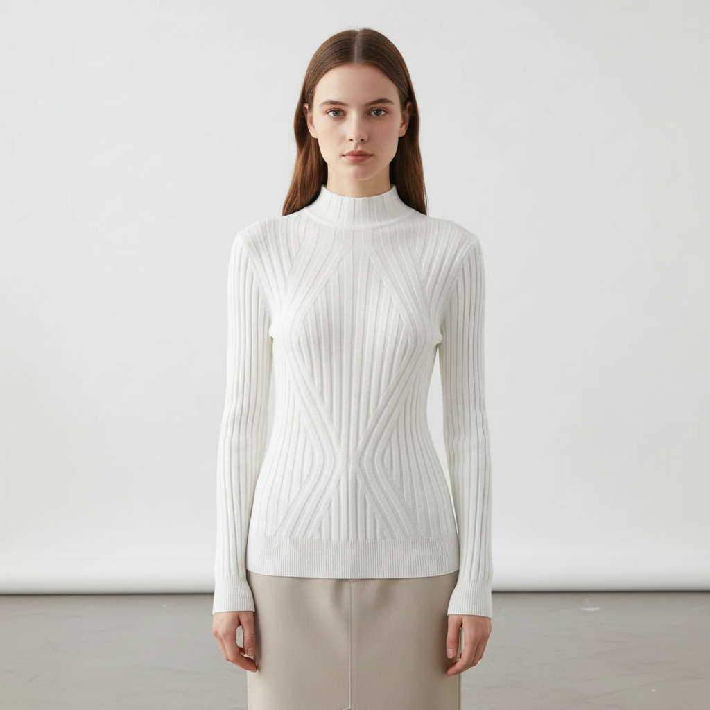 Women's elegant slim fit ribbed high neck long sleeve knitted jumper.