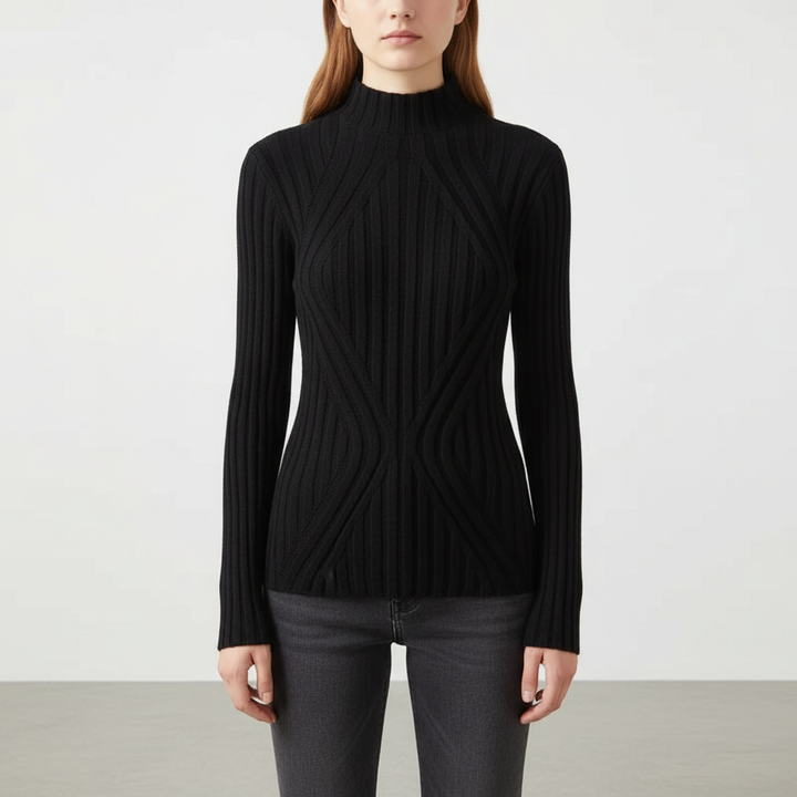 Warm women's slim fit high neck ribbed knitted jumper, perfect for cooler weather.