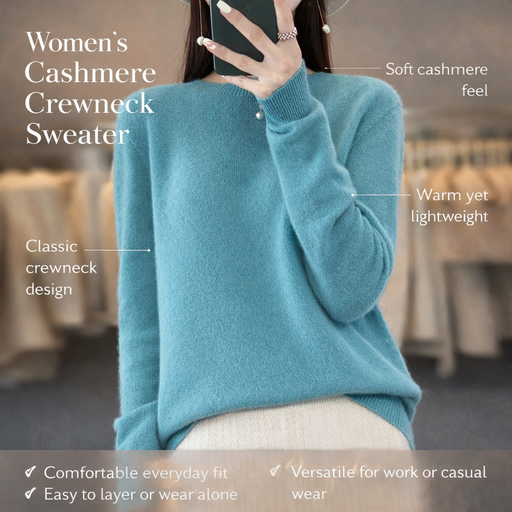 Cozy women's long-sleeve crewneck pullover sweater, ideal for autumn & everyday comfort.