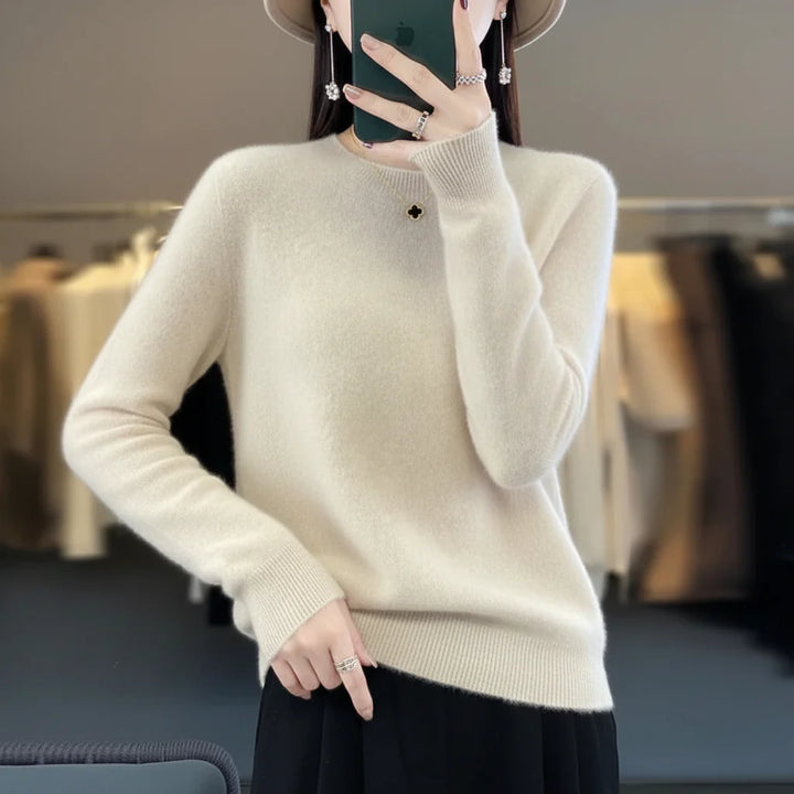 Soft warm women's pullover crewneck sweater, a stylish choice for winter casual wear.