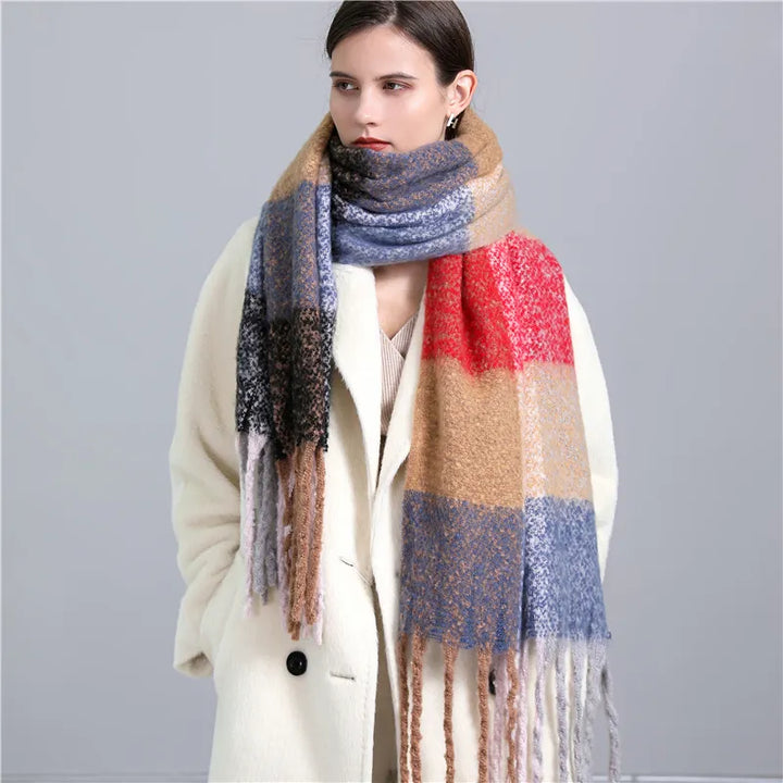 Women's warm checked cashmere scarf, a timeless piece for winter wardrobes.