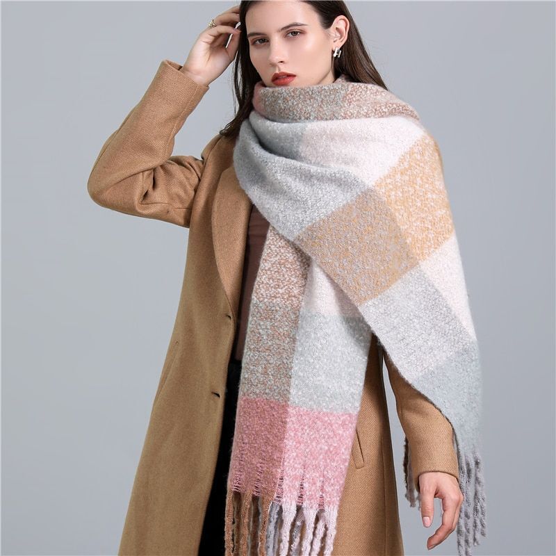Women's fashion scarf, warm plaid cashmere, perfect for cold weather style.