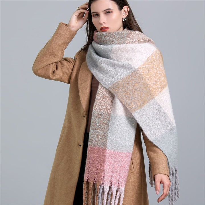 Women's fashion scarf, warm plaid cashmere, perfect for cold weather style.
