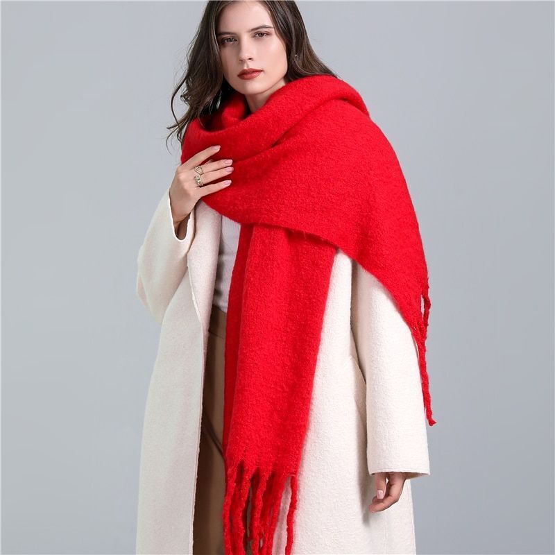 Soft women's winter scarf, cashmere blend with classic plaid pattern.