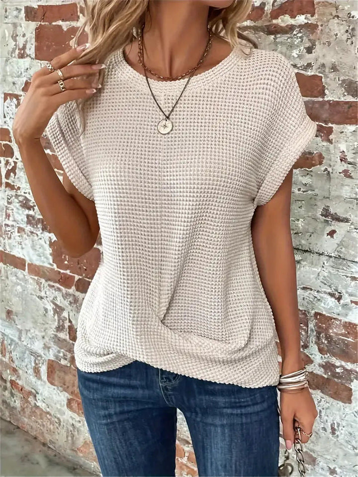 Stylish women's casual waffle knit shirt, great for a relaxed, comfortable look.