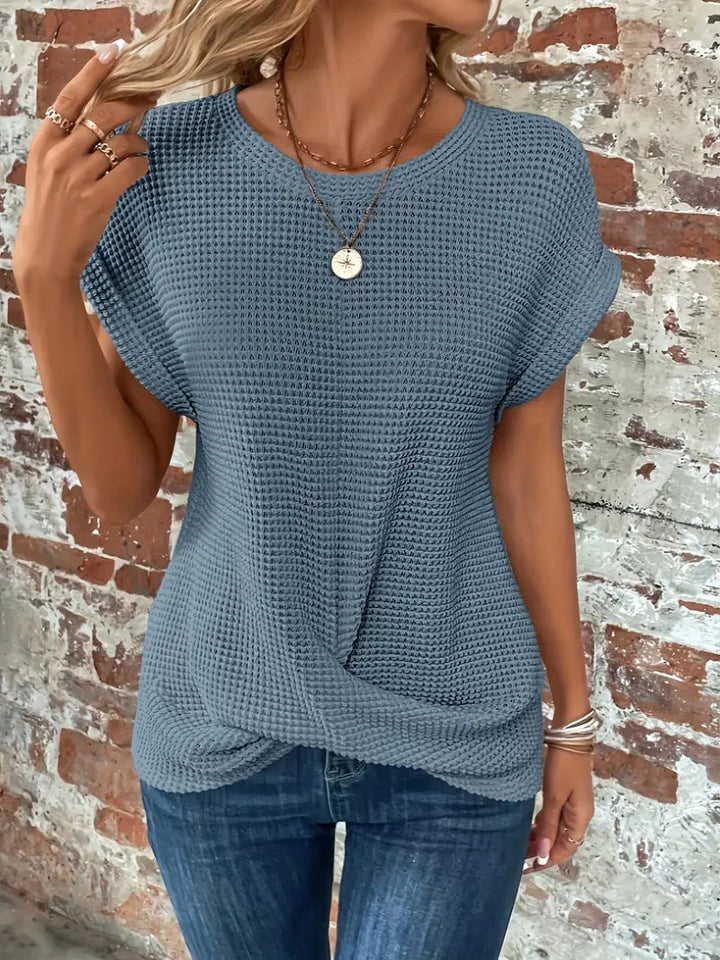 Everyday women's waffle knit tee, soft and comfortable for effortless casual wear.