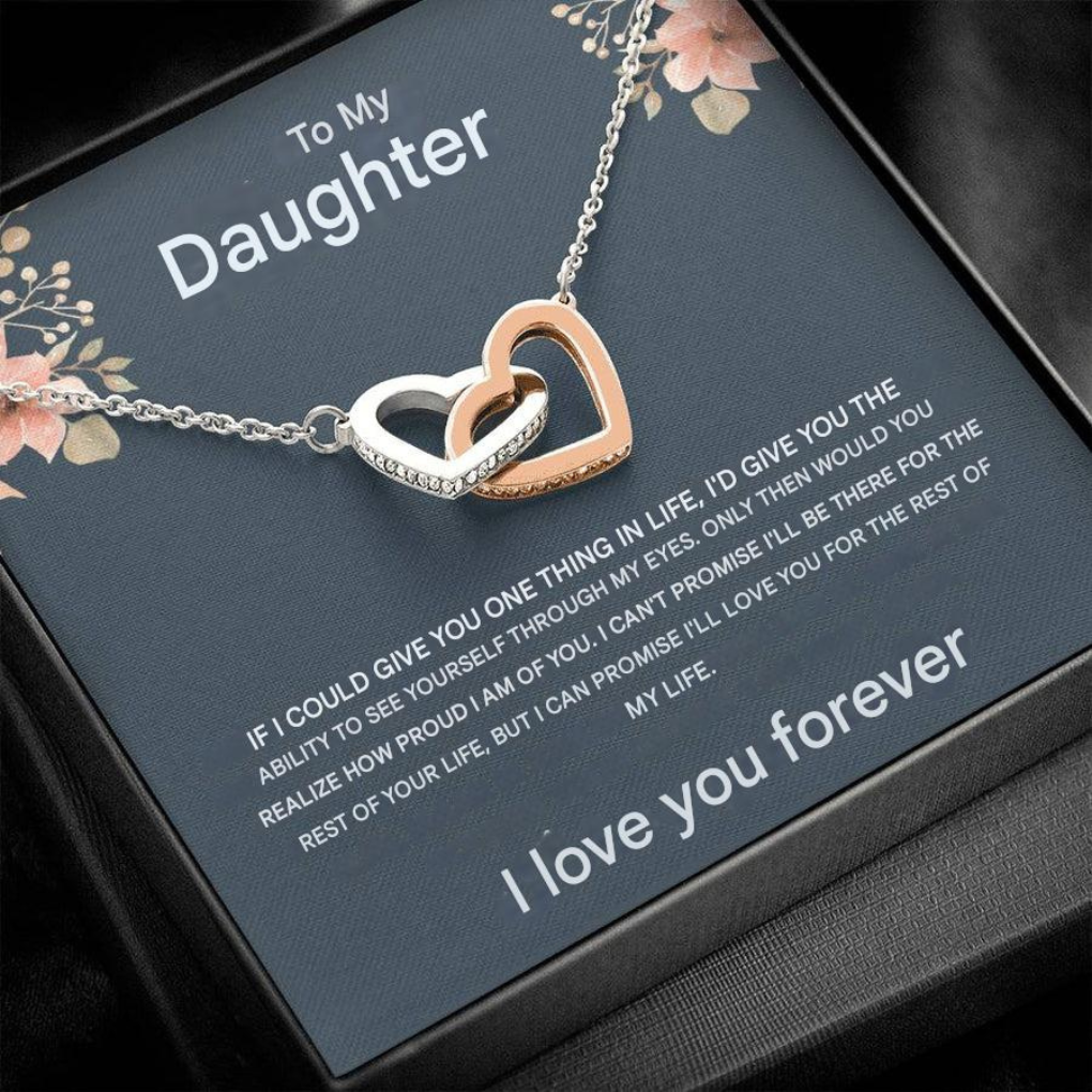 Women's sparkling two heart pendant necklace, zirconia, rose gold stainless steel. Perfect love jewelry gift.