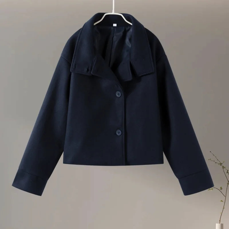 Chic women's pea coat, a stylish stand collar winter jacket for any occasion.