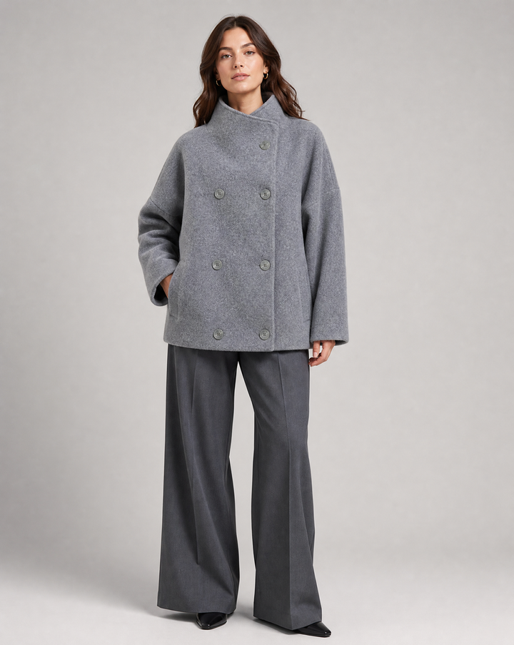 Warm women's stand collar pea coat, essential winter jacket and stylish outerwear.
