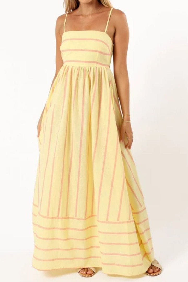 Women's striped sleeveless maxi dress, perfect casual summer or vacation wear.