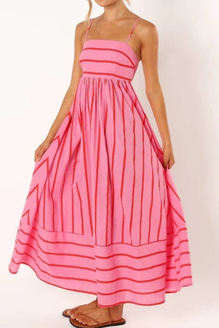 Women's beach maxi dress, striped pattern, strappy and perfect for summer.