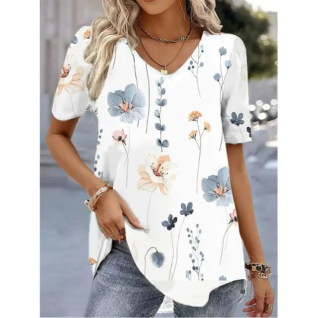 Fashionable women's striped V-neck t-shirt. Perfect relaxed fit top for spring and summer casual wear.