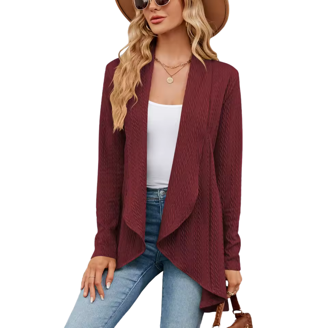 Women's stylish autumn cardigan, cozy knitwear for elegant fall layers.