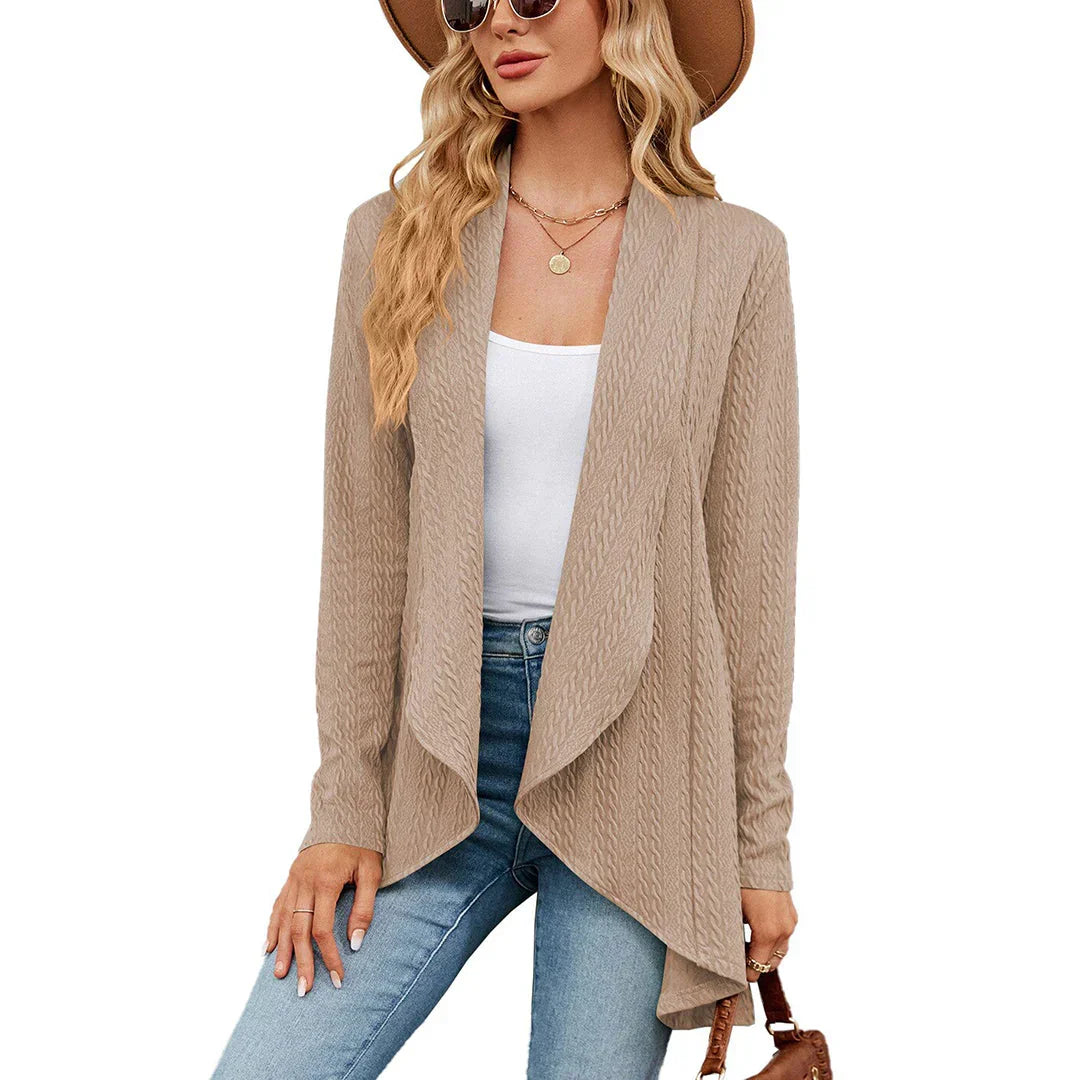 Comfortable women's knit cardigan, versatile open-front for autumn fashion.