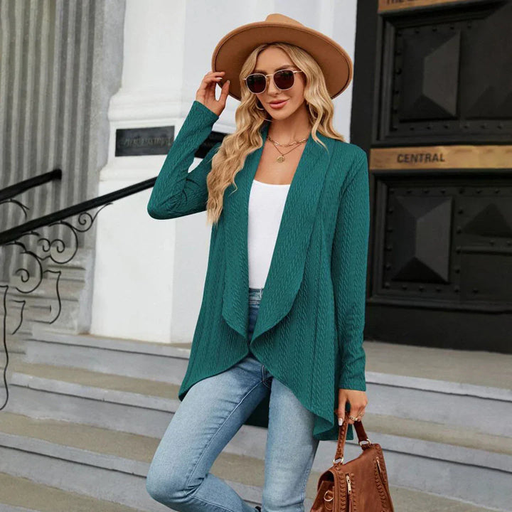 Cozy elegant women's cardigan, perfect fall layer for seasonal apparel.