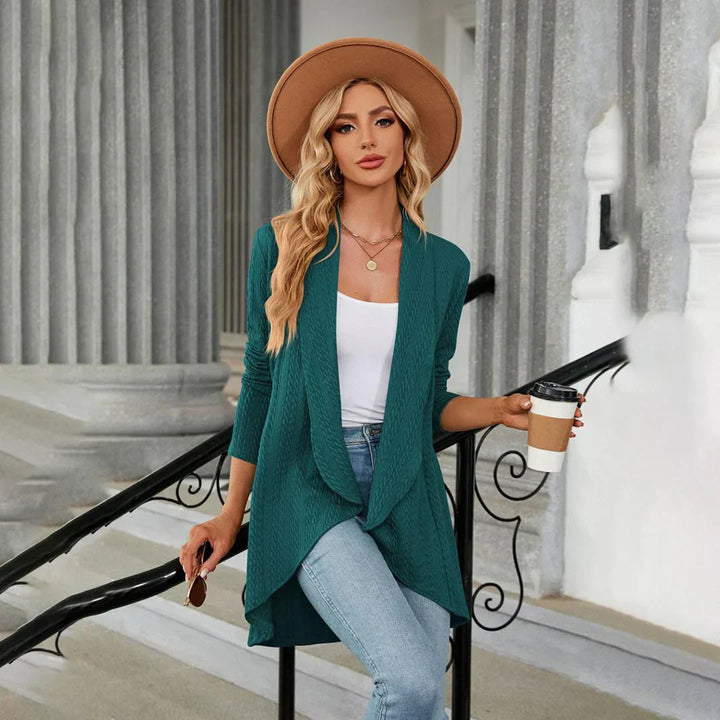 Stylish women's knitwear cardigan, comfortable outerwear for autumn fashion.