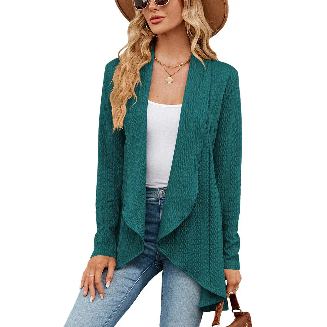 Versatile women's fall cardigan, elegant open-front style for cozy layering.