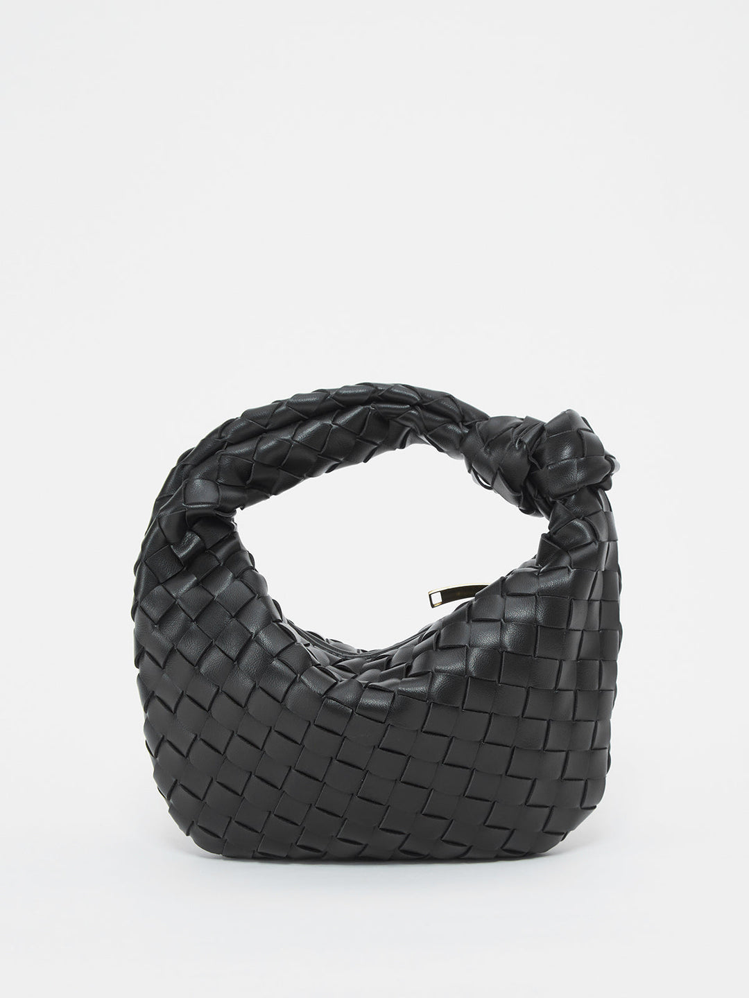 Textured braided shoulder bag for women with unique knot handle. Chic handbag.