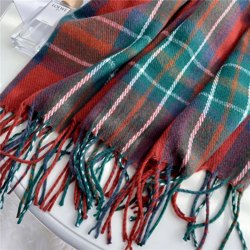 Angela Cashmere Knitted Scarf for women, a cozy checkered accessory for chilly fall & winter days.