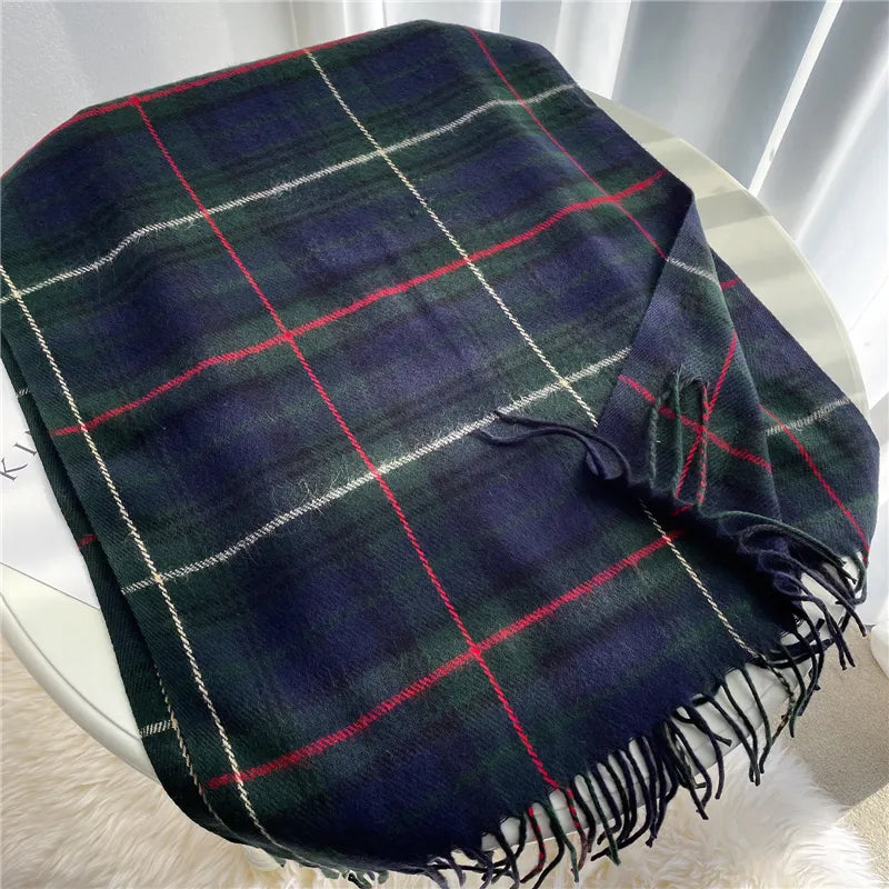 Fashionable women's checkered cashmere scarf. Knitted for ultimate warmth & elegant winter style.