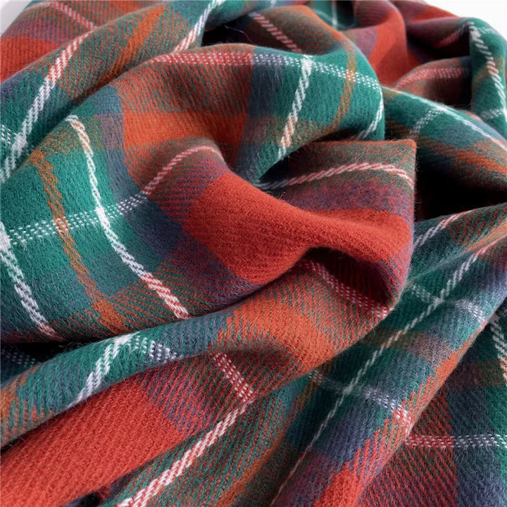 Premium women's knitted cashmere scarf in a classic checkered design. Soft, warm & stylish accessory.