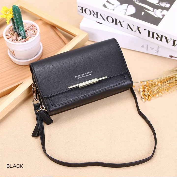 Stylish women's faux leather organizational bag, a compact crossbody with an integrated wallet.