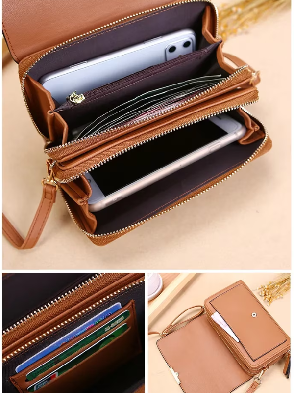 Elegant faux leather shoulder bag for women, complete with a functional travel wallet.